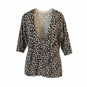 Fashion Bug Women's Plus 18W Leopard Print Cardigan 3/4 Sleeve Sweater